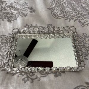 Crystal Accent Mirrored Vanity Tray - Silver